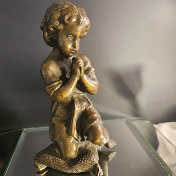 Italian Gilt Bronze Cherub, 1860's Antique Sculpture Very Heavy - Picture 1 of 16
